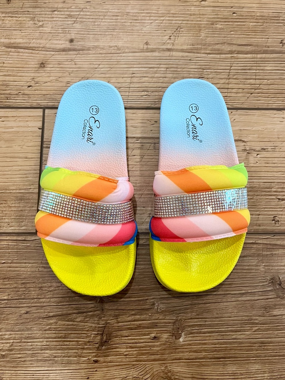 Enari Collection Rainbow Rhinestone Slides